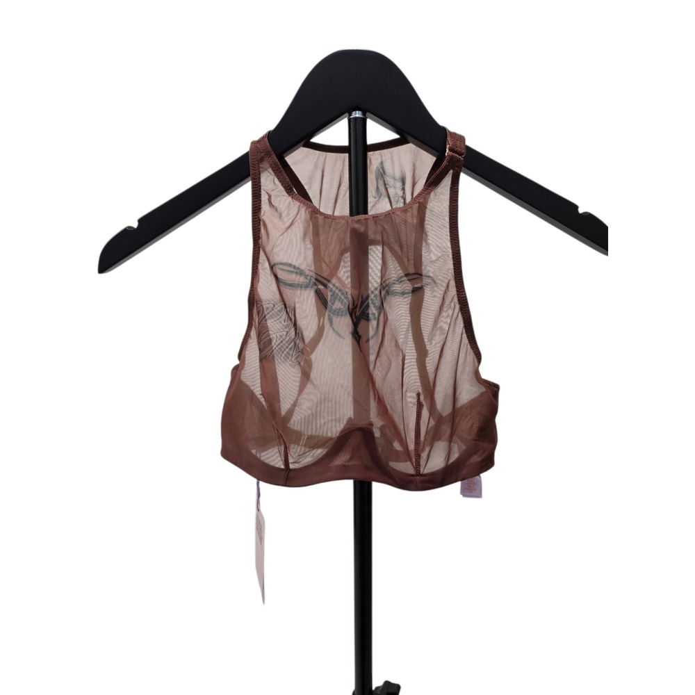 Savage X Fenty Brown Sheer Mesh High Neck Bralette Racerback Size 32C NWT